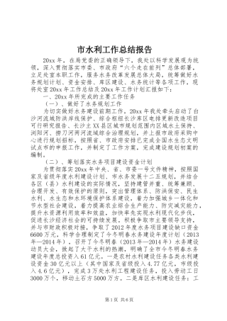 市水利工作总结报告 