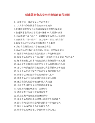 创建国家食品安全示范城市宣传标语 