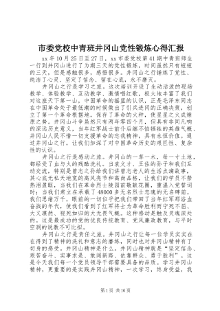市委党校中青班井冈山党性锻炼心得汇报