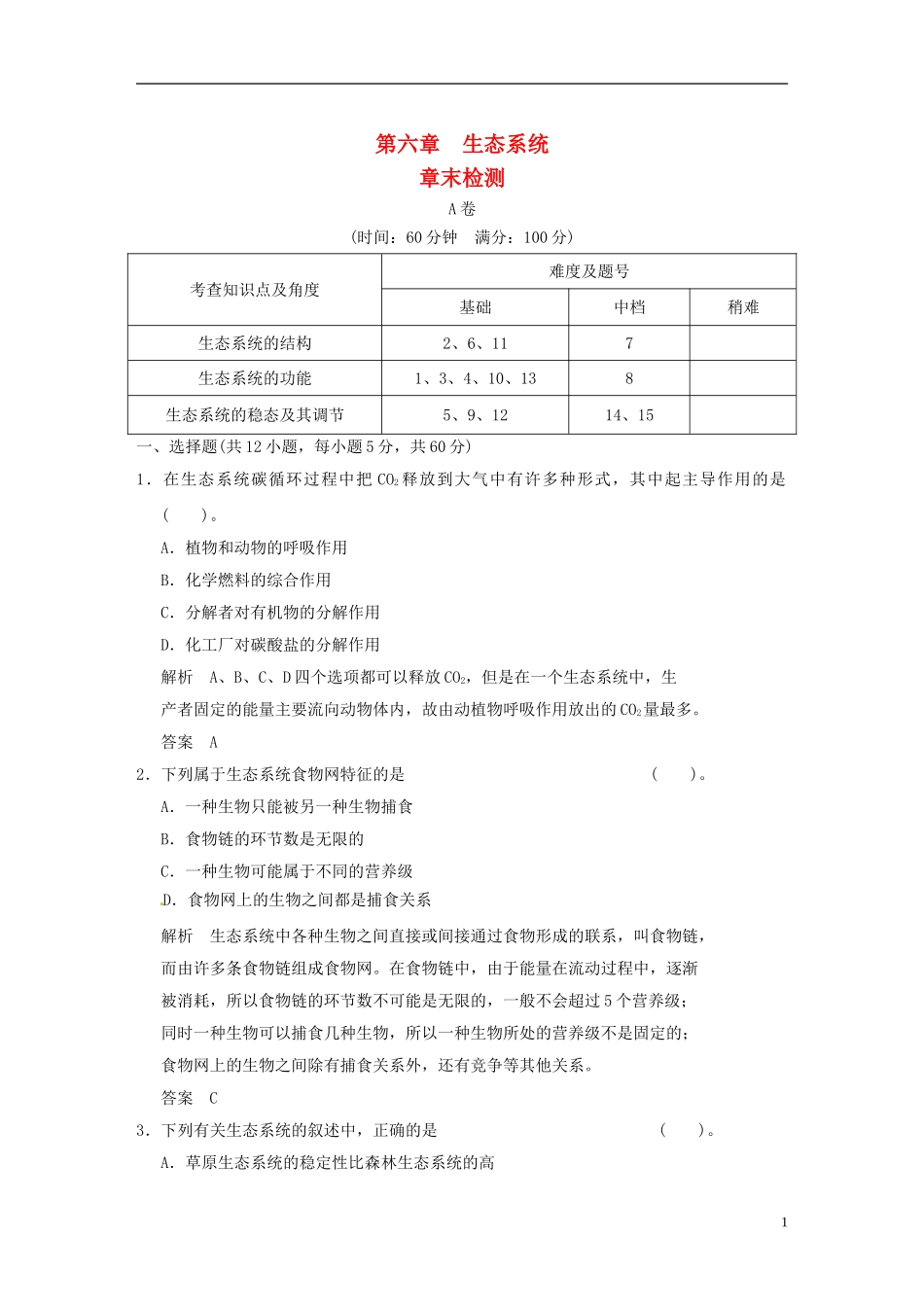 【创新设计】2013-2014学年高中生物-第6章末检测试题-浙科版必修3_第1页
