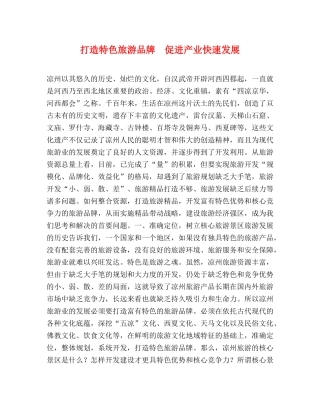 打造特色旅游品牌  促进产业快速发展 