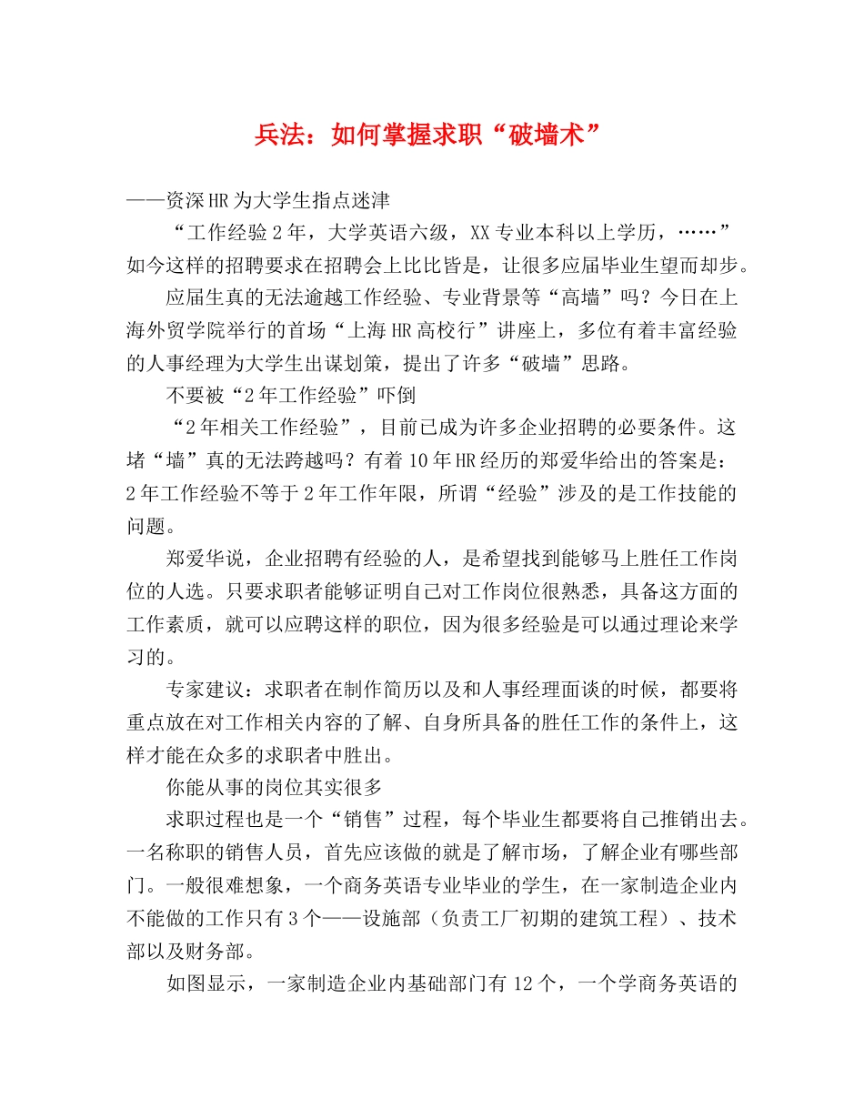 兵法如何掌握求职“破墙术” _第1页