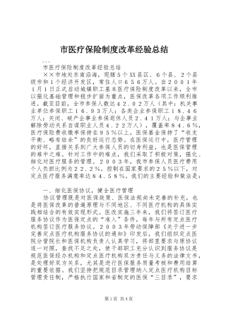 市医疗保险制度改革经验总结 