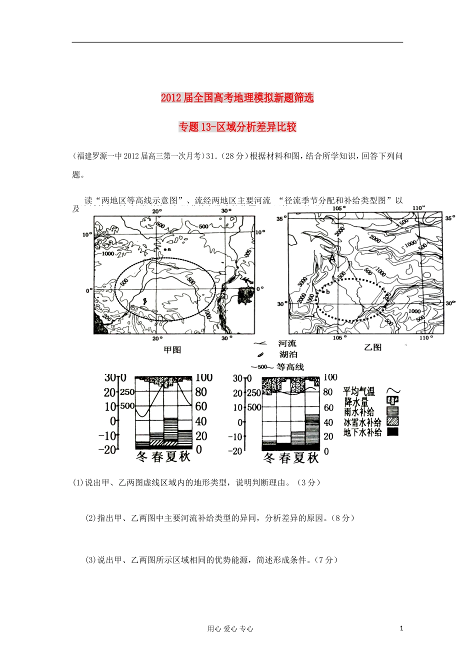 2012届全国高考地理模拟新题筛选专题汇编13-区域分析差异比较_第1页