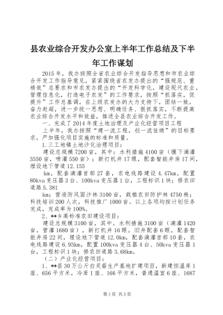 县农业综合开发办公室上半年工作总结及下半年工作谋划 
