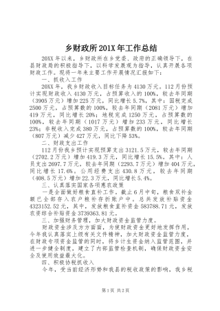 乡财政所202X年工作总结