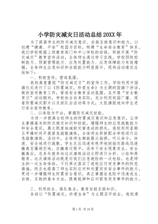 小学防灾减灾日活动总结20XX年