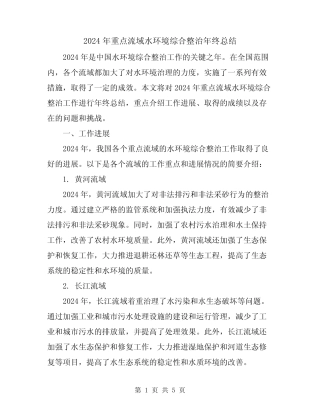 2024年重点流域水环境综合整治年终总结 