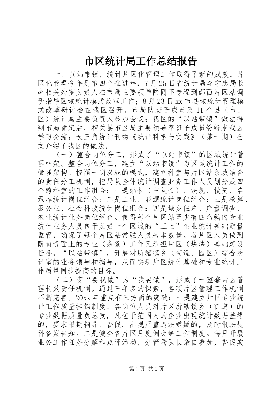 市区统计局工作总结报告 _第1页