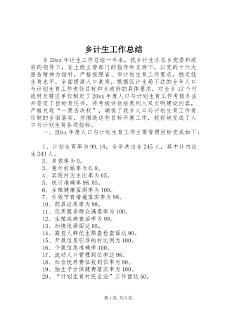 乡计生工作总结 