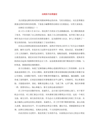 出纳实习自我鉴定 