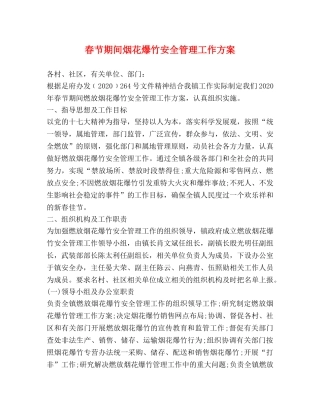 春节期间烟花爆竹安全管理工作方案 