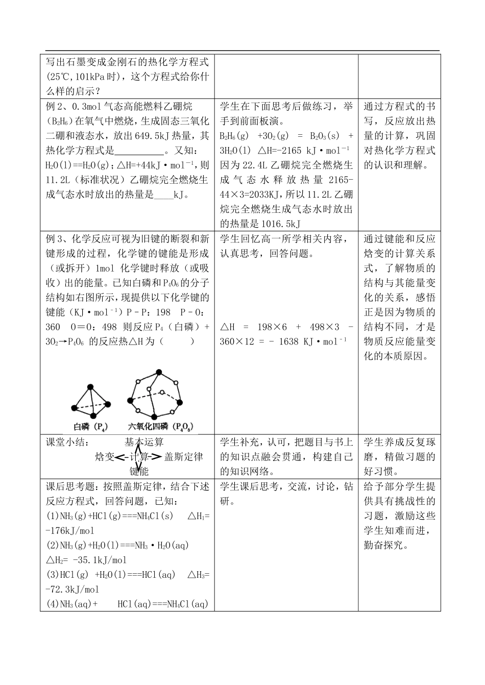 高中化学-1.1.3反应焓变的计算教案-鲁教版选修4_第2页