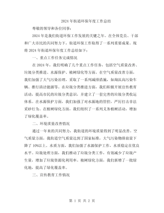 2024年街道环保年度工作总结