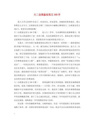 大二自我鉴定范文300字 
