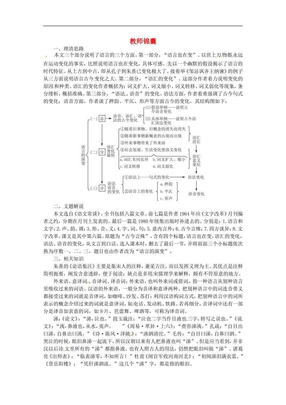 高三语文-6-语言的演变教师锦囊-大纲人教版第六册_第1页