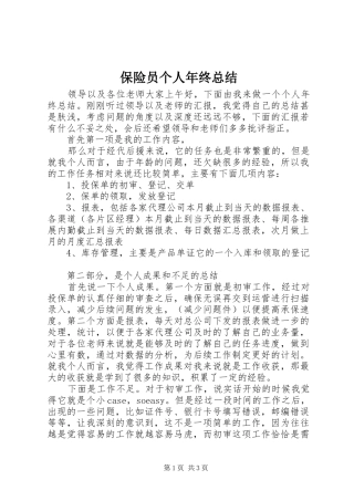 保险员个人年终总结