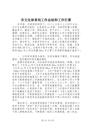 市文化体育局工作总结和工作打算 