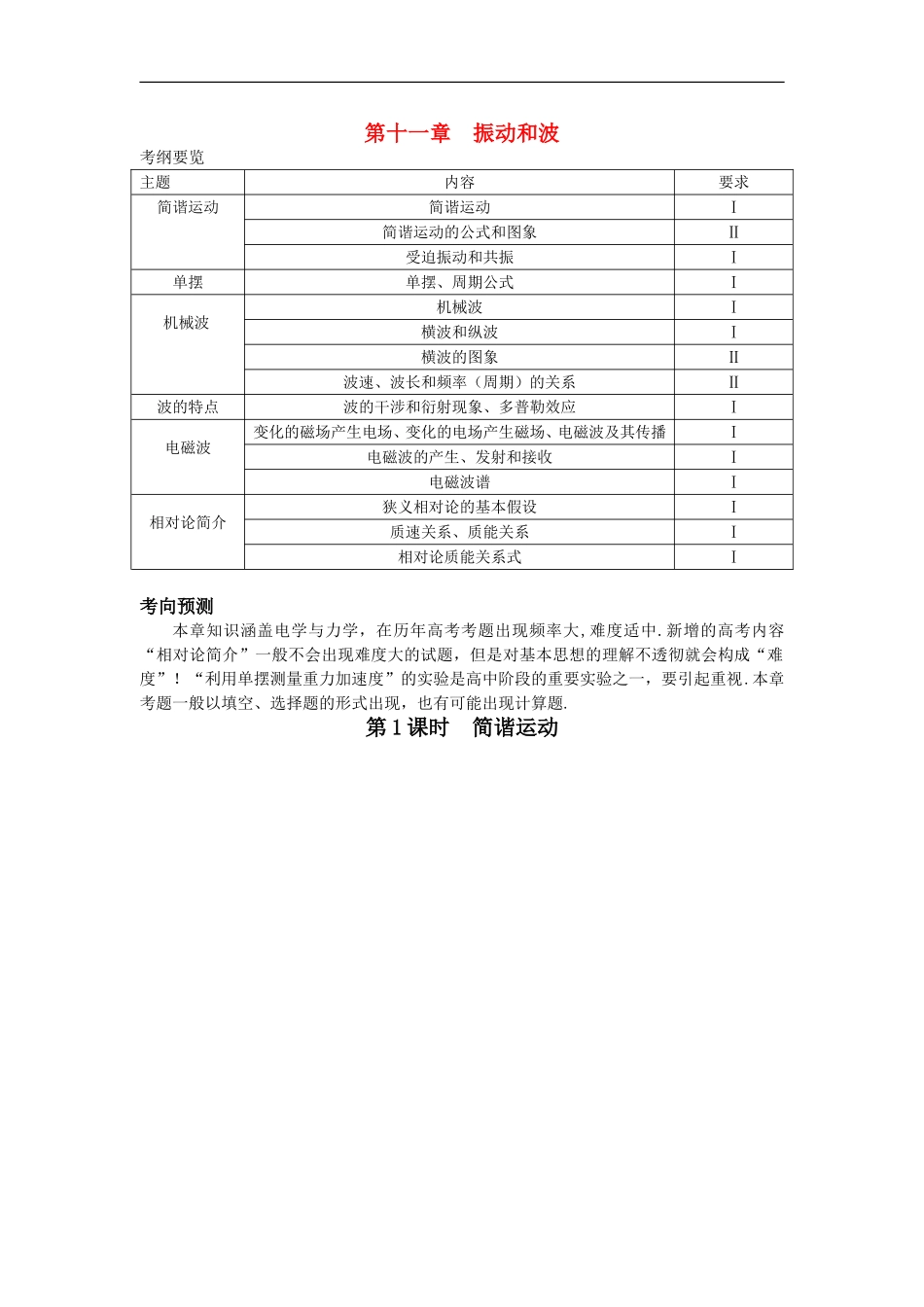 2011届高考物理-第十一章-振动和波复习学案_第1页