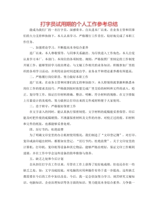 打字员试用期的个人工作参考总结 