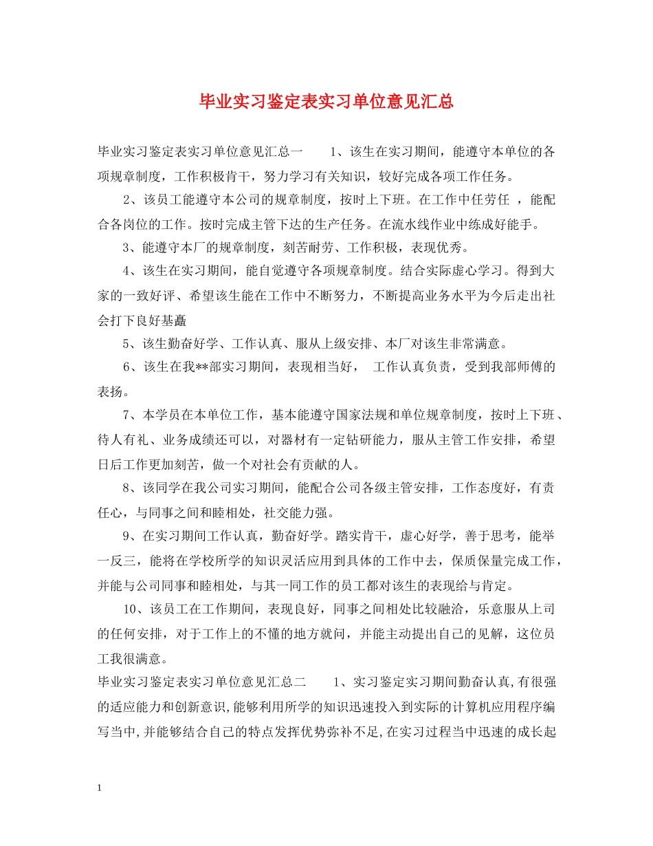 毕业实习鉴定表实习单位意见汇总 _第1页