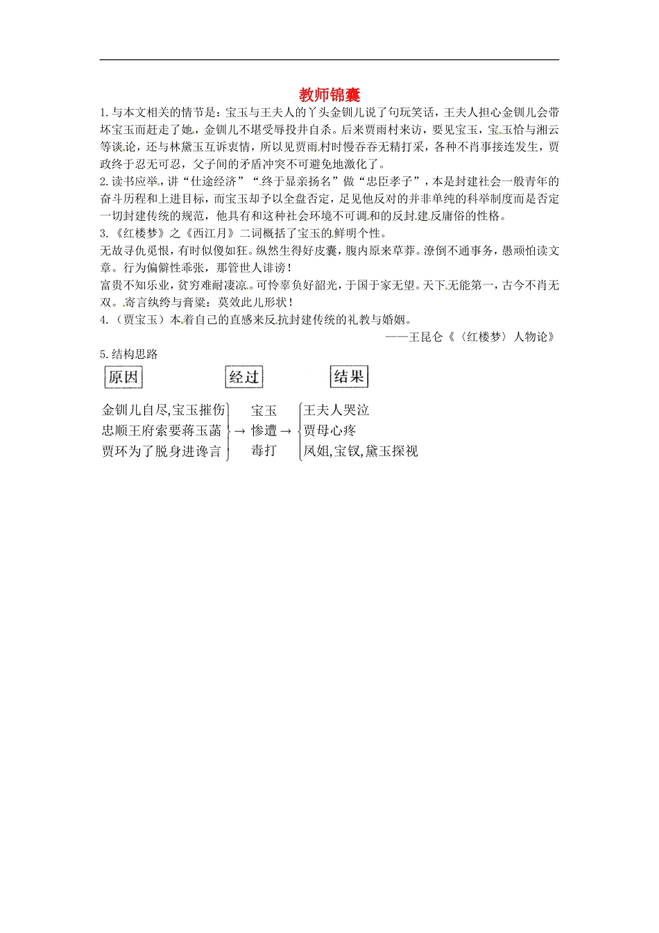高三语文-10-宝玉挨打教师锦囊-大纲人教版第六册_第1页