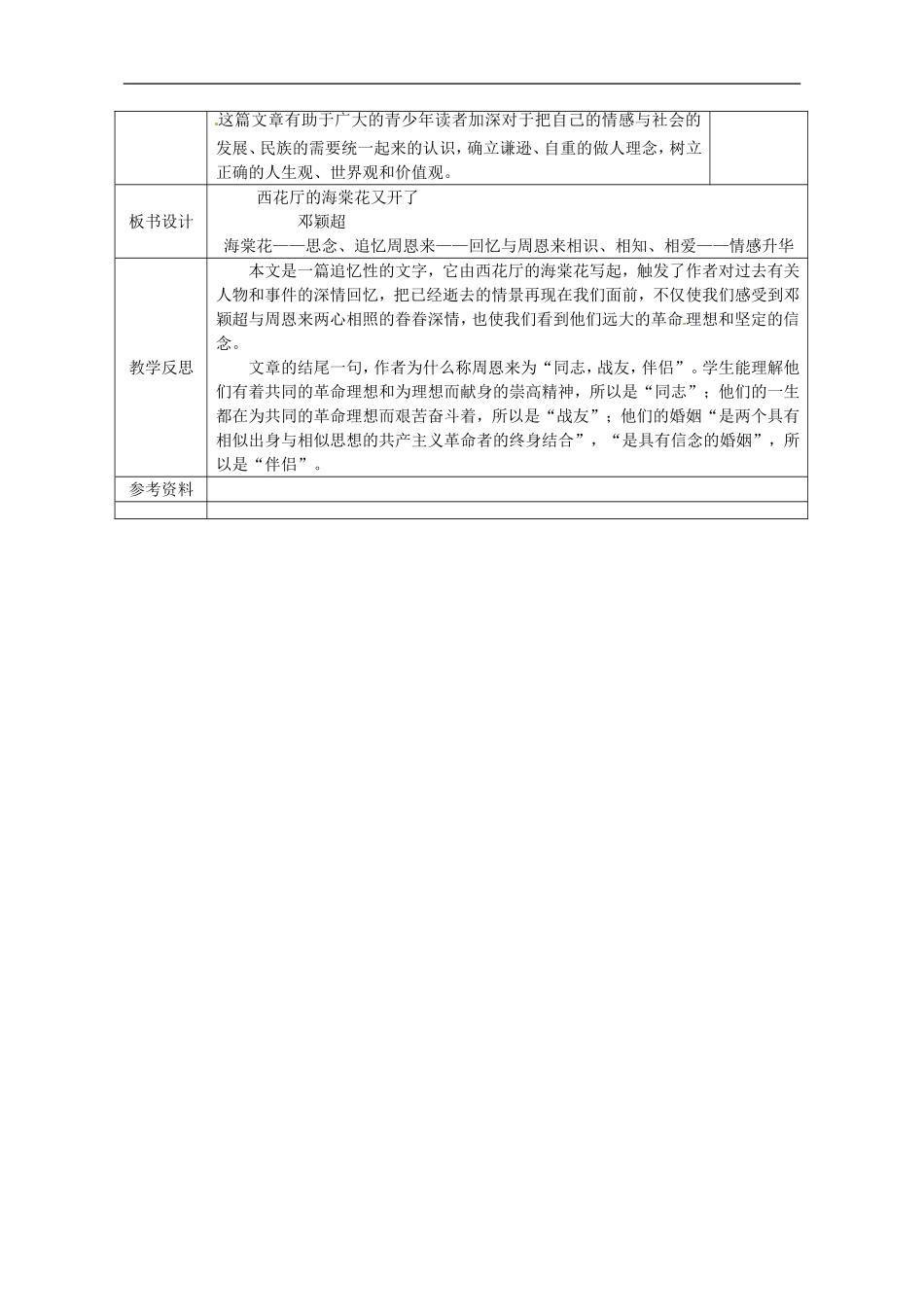 广西永福县实验中学九年级语文上册《第3课-西花厅的海棠花又开了》教案-人教新课标版_第3页