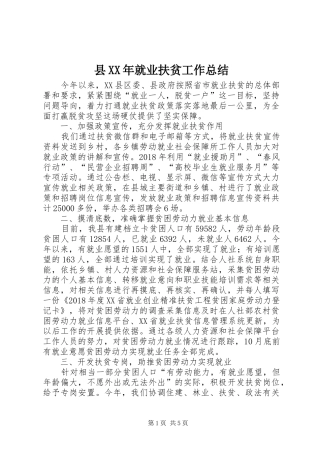 县XX年就业扶贫工作总结 