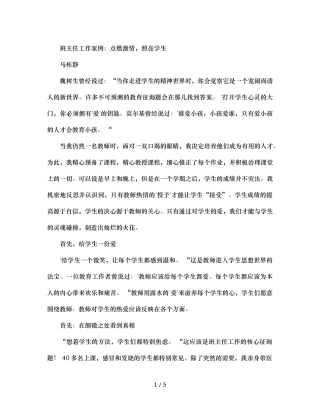 班主任工作案例点燃激情，照亮学生 