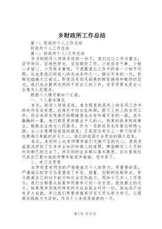 乡财政所工作总结 