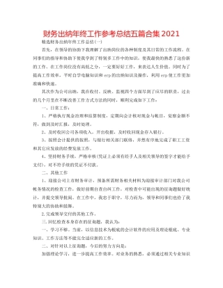 财务出纳年终工作参考总结五篇合集2024 