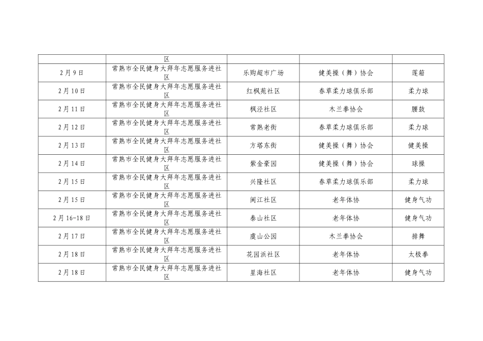 2011年春节期间开展“健身大拜年”全民健身志愿服务活动计划统计表_第2页