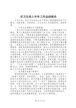 市卫生局上半年工作总结报告 