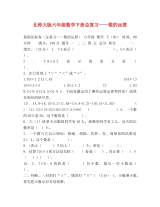 北师大版六年级数学下册总复习——数的运算 