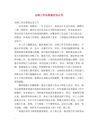 出纳工作自我鉴定怎么写 