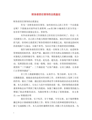 财务部责任领导的自我鉴定 