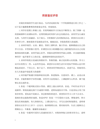 班级鉴定评语 