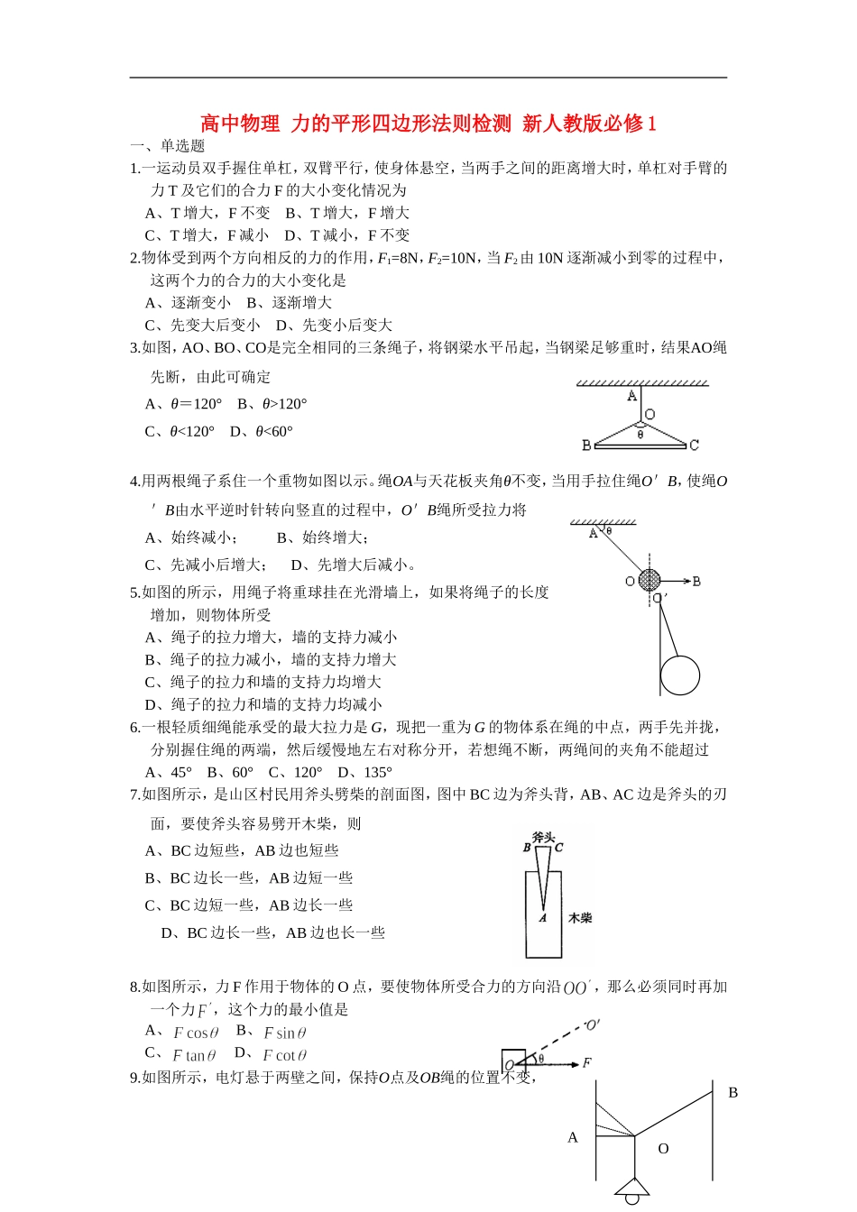 高中物理-力的平形四边形法则检测-新人教版必修1_第1页