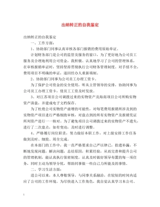 出纳转正的自我鉴定 