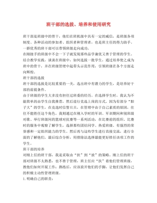 班干部的选拔、培养和使用研究 