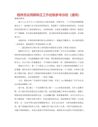 程序员试用期转正工作自我参考总结（通用） 
