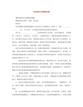 财务副科长竞聘演讲稿 