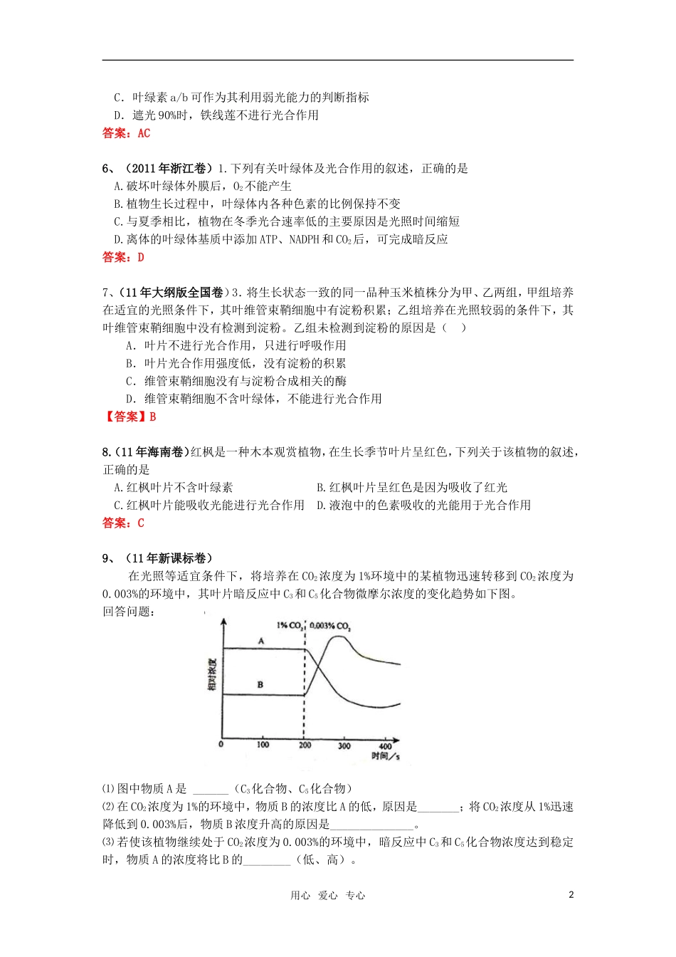 2011年全国各地高考生物试题分类汇篇五-细胞代谢(光合作用)部分_第2页