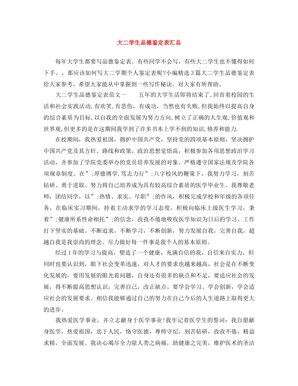 大二学生品德鉴定表汇总 _第1页