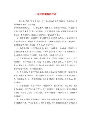 小学生假期教师评语 