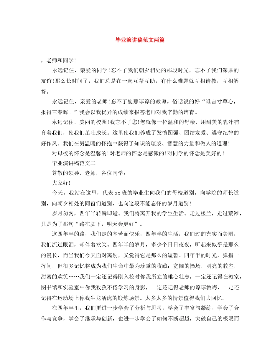 毕业演讲稿范文两篇 _第1页