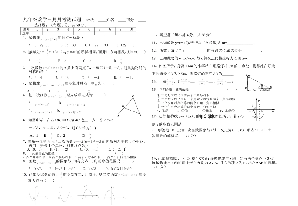 二次函数测试题_第1页