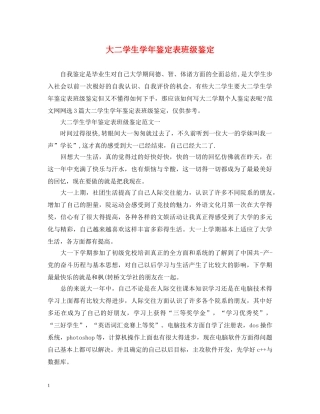 大二学生学年鉴定表班级鉴定 