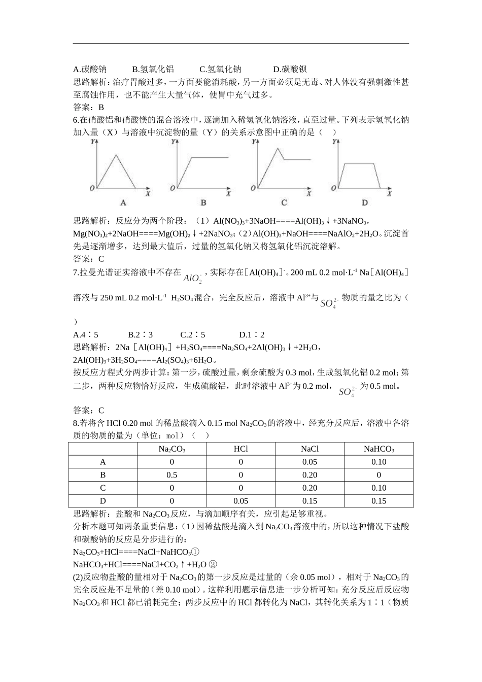 高中化学-几种重要的金属化合物同步测控优化训练-新人教版必修1_第3页