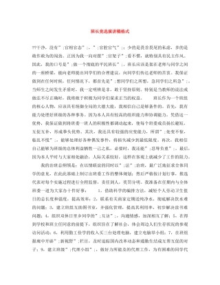 班长竞选演讲稿格式 